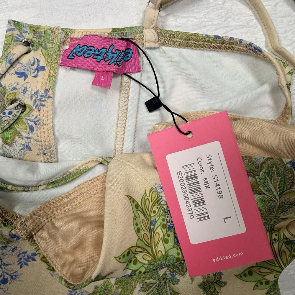 Edikted Garden Party Corset Top Floral Lace Up Bustier Ivory Mix L NWT Festival - Picture 4 of 12